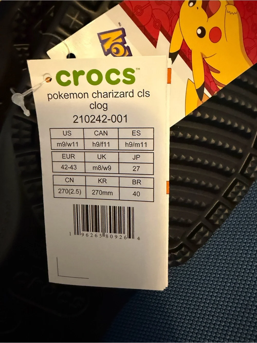 NWT & Box CROCS Pokemon Classic Clogs Charizard Org/Ylw Men Size 9, Women 11